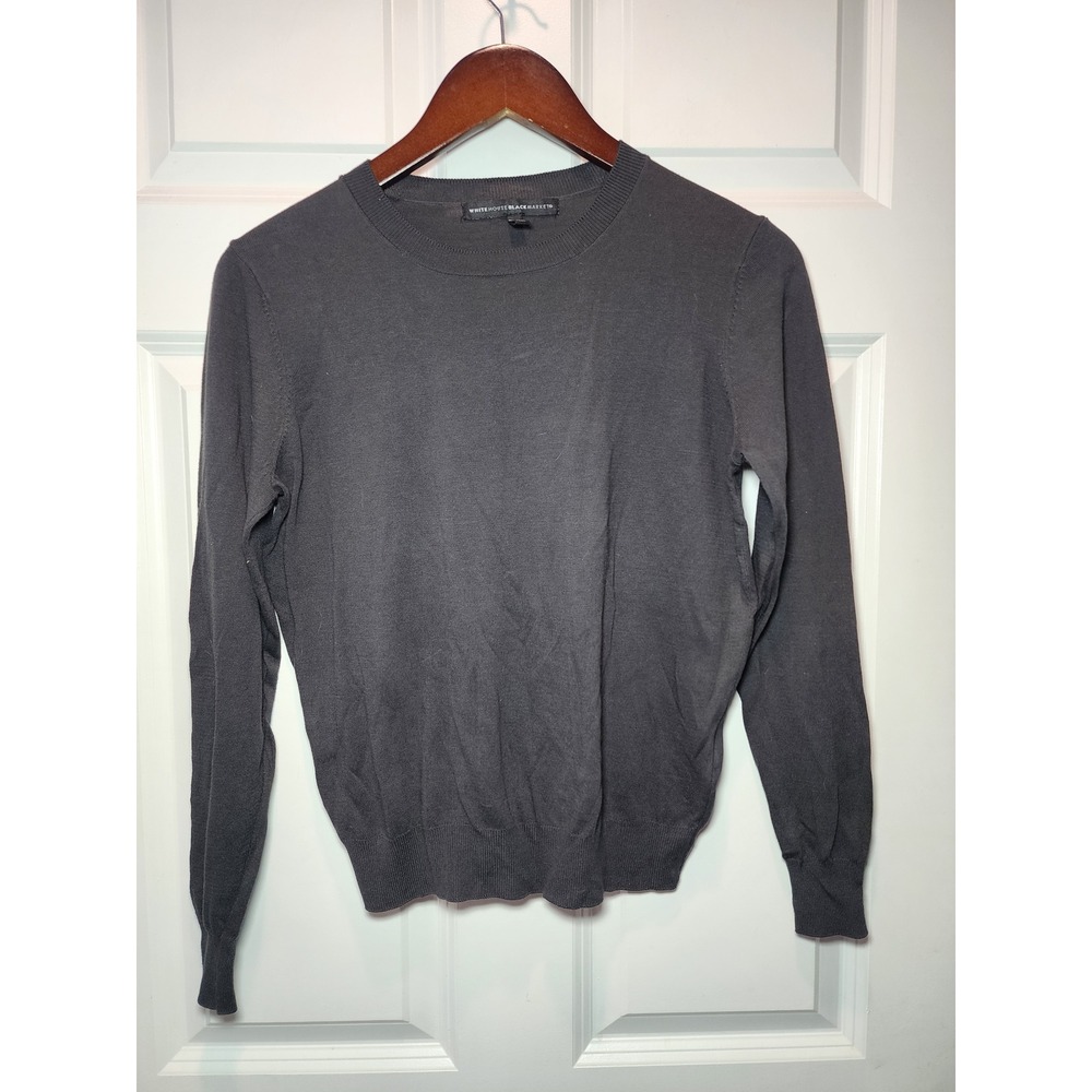 White House Black Market Gray/blk Crewneck Sweater Long Sleeve Knit Top Womens M
